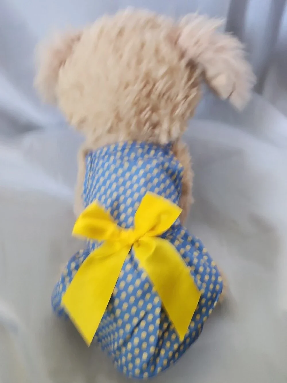 Source Unknown Blue and Yellow Polka Dot Dog Dress with Yellow Bow